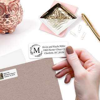 Elegant custom monogram return address labels on kraft envelope
