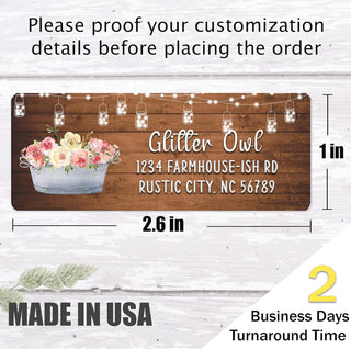 Personalized Return Address Labels Rustic - Large Rectangle Floral Tub