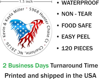 Personalized Return Address Labels Patriotic - 1.5 in Round Bald Eagle