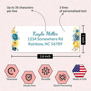 Personalized Return Address Labels Floral - Large Rectangle Blue Floral