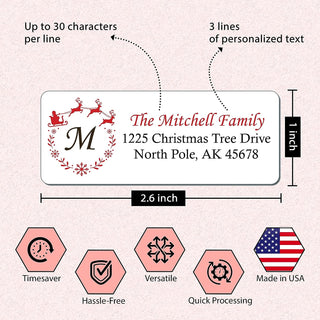 Personalized Return Address Labels Christmas - Rectangle Monogram Christmas