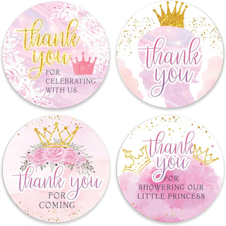 Thank You Princess Party Stickers - Princess and Gold