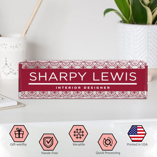 Personalized Name Plate for Desk - Red Mosaic