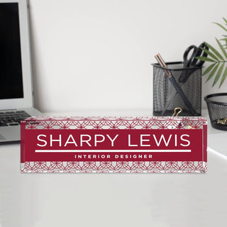 Personalized Name Plate for Desk - Red Mosaic