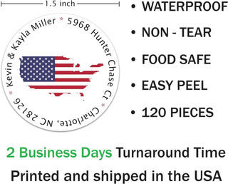 Personalized Return Address Labels Patriotic - 1.5 in Round USA Map