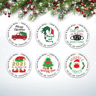 Personalized Christmas Address Labels - Custom Holiday Return Address Labels, Set of 80 Mailing Labels Flat Sheet Round Labels for Envelopes, Self Adhesive Stickers with 2020 Designs (Vaxxed & Merry)