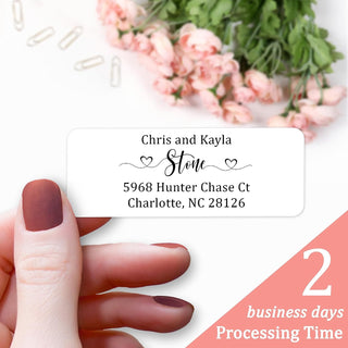 Personalized Return Address Labels Wedding - Set of 240 Elegant Custom Mailing Labels for Envelopes, Self Adhesive Flat Sheet Personalized Name Stickers for Wedding Invitations - Heart 2