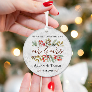 Our First Christmas Married Ornament 2025 - Customizable Text Berries
