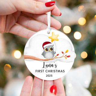 Baby First Christmas Ornament 2026 - Customizable Text with Owl Design