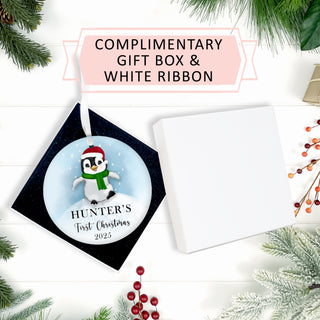 Baby First Christmas Ornament 2026 - Customizable Text Penguin Design
