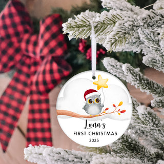 Baby First Christmas Ornament 2026 - Customizable Text with Owl Design