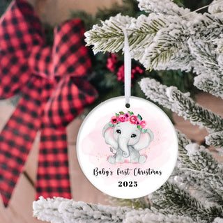 Baby First Christmas Ornament 2026 - Pink Elephant