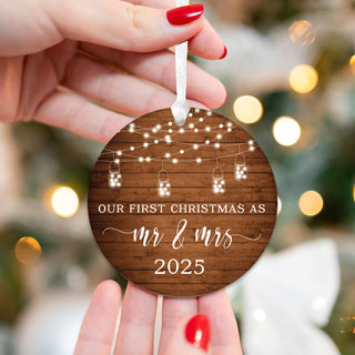 Our First Christmas Married Ornament 2025 - Rustic