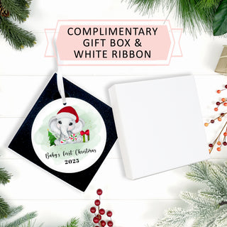 Baby First Christmas Ornament 2026 - Neutral Green Elephant