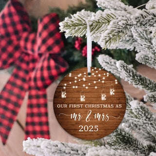 Our First Christmas Married Ornament 2025 - Rustic
