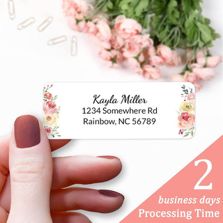 Personalized Return Address Labels Floral - Set of 120 Custom Mailing Labels for Envelopes, Self Adhesive Flat Sheet Rectangle Personalized Name Stickers (Blush)