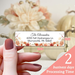 Personalized Return Address Labels Fall - Auburn, Autumn, Hydrangea, Pumpkin & Terracotta (50 - 1000)