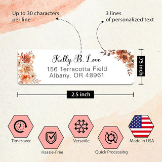 Personalized Return Address Labels Fall - Auburn, Autumn, Hydrangea, Pumpkin & Terracotta (50 - 1000)
