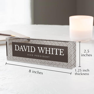 Name Plate for Desk Personalized - Custom Name Plates for Work, Ideal Office Decor for Men and Women, Clear Acrylic Desk Name Plate | Customized Gifts (8" x 2.5") (Brown Gridlock)