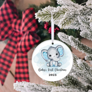 Baby First Christmas Ornament 2023 - First Christmas Ornament Gift for Baby, Newborn Gift, 3" Ceramic Christmas Ornament, Xmas Tree Decoration - Blue Elephant