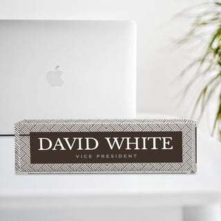 Name Plate for Desk Personalized - Custom Name Plates for Work, Ideal Office Decor for Men and Women, Clear Acrylic Desk Name Plate | Customized Gifts (8" x 2.5") (Brown Gridlock)