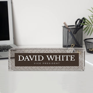 Name Plate for Desk Personalized - Custom Name Plates for Work, Ideal Office Decor for Men and Women, Clear Acrylic Desk Name Plate | Customized Gifts (8" x 2.5") (Brown Gridlock)