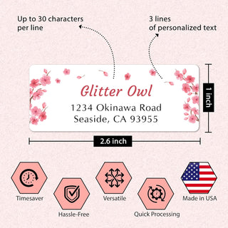 Personalized Return Address Labels Spring - Set of 120 Custom Mailing Labels for Envelopes, Self Adhesive Flat Sheet Rectangle Personalized Name Stickers (Cherry Blossom)