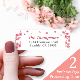 Personalized Return Address Labels Spring - Set of 120 Custom Mailing Labels for Envelopes, Self Adhesive Flat Sheet Rectangle Personalized Name Stickers (Cherry Blossom)