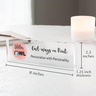 Name Plate for Desk Personalized - Custom Name Plates for Work, Ideal Office Decor for Men and Women, Clear Acrylic Desk Name Plate | Customized Gifts (8" x 2.5") (Logo)