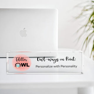 Name Plate for Desk Personalized - Custom Name Plates for Work, Ideal Office Decor for Men and Women, Clear Acrylic Desk Name Plate | Customized Gifts (8" x 2.5") (Logo)