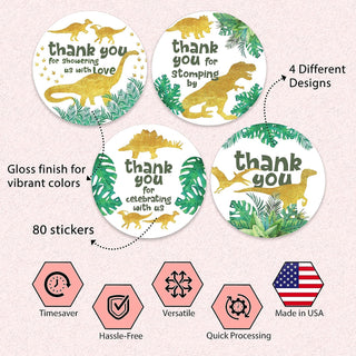 Thank You Gold Safari Baby Shower Stickers - Set of 80 Thank You for Coming Stickers, Preprinted Birthday Party Favor Sticker, Self Adhesive Flat Sheet 2 Inch Round Labels Theme Party