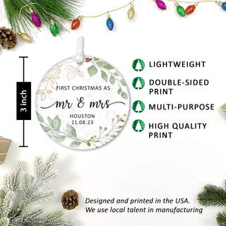 Our First Christmas Married Ornament 2023, Wedding Gifts for Mr and Mrs, 3" Ceramic Christmas Ornament, Wedding Gifts for Couple Xmas Tree Decoration (Design 4)