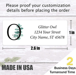 Personalized Return Address Labels - 240 Custom Mailing Labels for Envelopes, Self Adhesive Flat Sheet Round Personalized Name Stickers Eucalyptus Monogram Design