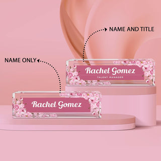 Name Plate for Desk Personalized - Custom Name Plates for Work, Ideal Office Decor for Men and Women, Clear Acrylic Desk Name Plate | Customized Gifts (8" x 2.5") (Pink Floral)