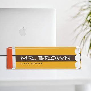 Name Plate for Desk Personalized - Custom Name Plates for Work, Ideal Office Decor for Men and Women, Clear Acrylic Desk Name Plate | Customized Gifts (8" x 2.5") (Pencil Fun)