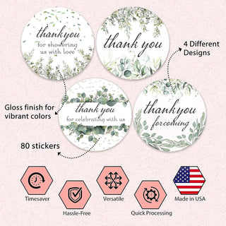 Thank You Greenery Stickers - Set of 80 Thank You for Coming Stickers, Preprinted Baby Shower, Bridal Shower Stickers, Birthday Party Favor Sticker, Self Adhesive Flat Sheet 2 Inch Round Labels Theme Party