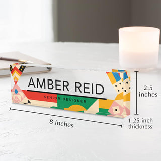 Name Plate for Desk Personalized - Custom Name Plates for Work, Ideal Office Decor for Men and Women, Clear Acrylic Desk Name Plate | Customized Gifts (8" x 2.5") (Modern Geometry)