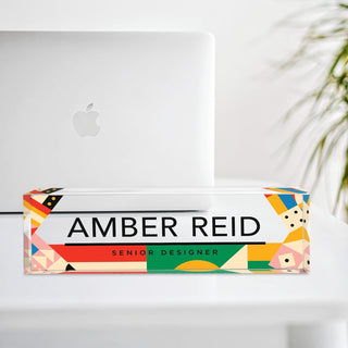 Name Plate for Desk Personalized - Custom Name Plates for Work, Ideal Office Decor for Men and Women, Clear Acrylic Desk Name Plate | Customized Gifts (8" x 2.5") (Modern Geometry)