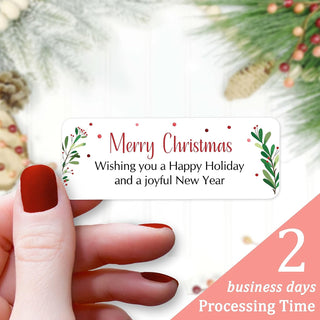 Personalized Christmas Address Labels Berry - Custom Holiday Return Address Labels, Set of 120 Mailing Labels Flat Sheet Rectangle Labels for Envelopes, Self Adhesive Stickers