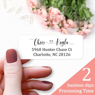 Personalized Return Address Labels Wedding - Set of 240 Elegant Custom Mailing Labels for Envelopes, Self Adhesive Flat Sheet Rectangle Personalized Name Stickers for Wedding Invitations - Heart 1