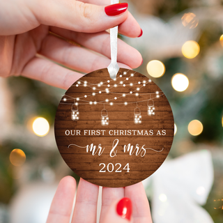 Our First Christmas Married Ornament 2024 - Rustic