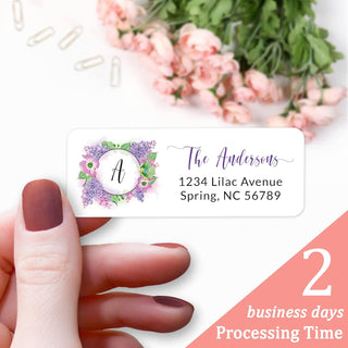 Personalized Return Address Labels Spring - Set of 120 Custom Mailing Labels for Envelopes, Self Adhesive Flat Sheet Rectangle Personalized Name Stickers (Lilac)