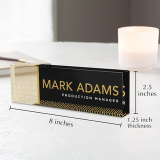 Name Plate for Desk Personalized - Custom Name Plates for Work, Ideal Office Decor for Men and Women, Clear Acrylic Desk Name Plate | Customized Gifts (8" x 2.5") (Black & Gold Linear)