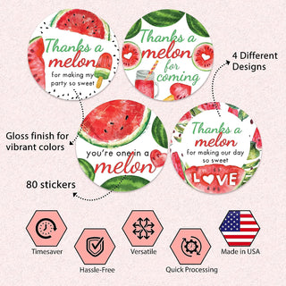 Thank You Watermelon Stickers - Set of 80 Thank You for Coming Stickers, Preprinted Bridal Shower, Baby Shower Stickers, Birthday Party Favor Sticker, Self Adhesive Flat Sheet 2 Inch Round Labels Theme Party