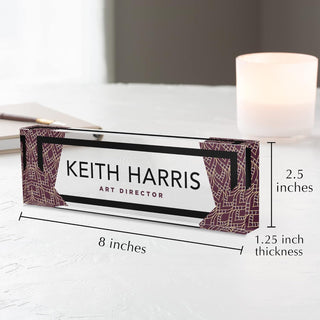 Name Plate for Desk Personalized - Custom Name Plates for Work, Ideal Office Decor for Men and Women, Clear Acrylic Desk Name Plate | Customized Gifts (8" x 2.5") (Maroon Heritage)