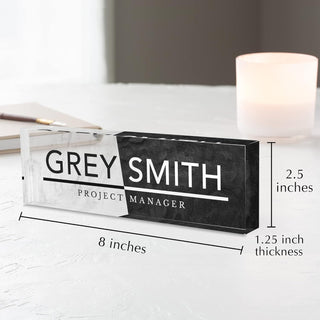 Name Plate for Desk Personalized - Custom Name Plates for Work, Ideal Office Decor for Men and Women, Clear Acrylic Desk Name Plate | Customized Gifts (8" x 2.5") (Twilight Marble)