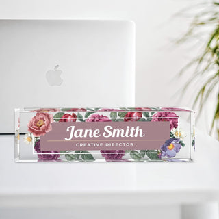 Name Plate for Desk Personalized - Custom Name Plates for Work, Ideal Office Decor for Men and Women, Clear Acrylic Desk Name Plate | Customized Gifts (8" x 2.5") (Midnight Garden)