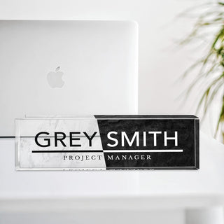 Name Plate for Desk Personalized - Custom Name Plates for Work, Ideal Office Decor for Men and Women, Clear Acrylic Desk Name Plate | Customized Gifts (8" x 2.5") (Twilight Marble)