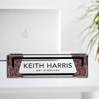 Name Plate for Desk Personalized - Custom Name Plates for Work, Ideal Office Decor for Men and Women, Clear Acrylic Desk Name Plate | Customized Gifts (8" x 2.5") (Maroon Heritage)