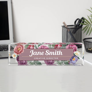 Name Plate for Desk Personalized - Custom Name Plates for Work, Ideal Office Decor for Men and Women, Clear Acrylic Desk Name Plate | Customized Gifts (8" x 2.5") (Midnight Garden)